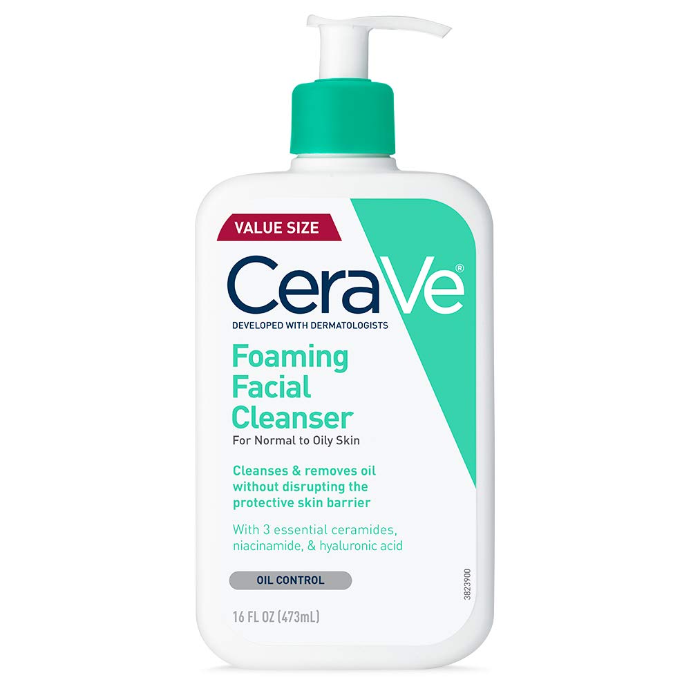CeraVe Foaming Facial Cleanser, Daily Face Wash for Oily Skin, Hyaluronic Acid + Ceramides + Niacinamide, Fragrance Free & Paraben Free, Non-Drying Oil Control Face Wash, 19 Fluid Ounce