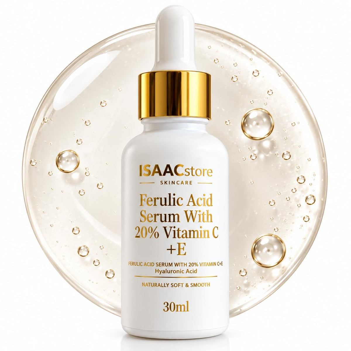 Ferulic Acid Serum with 20% Vitamin C + E, Brightening Facial Serum with Hyaluronic Acid, Vitamin B5 and Botanical Extracts, 30 mL (1.01 fl oz)