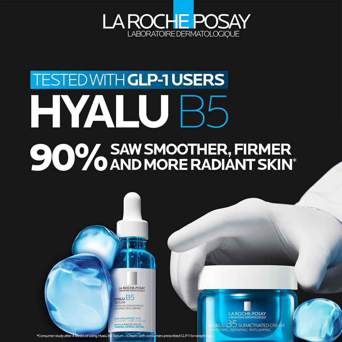 La Roche Posay Hyalu B5 Pure Hyaluronic Acid Anti-Aging Serum for Face | Visibly plumps & hydrates skin with Vitamin B5 & Madecassoside. Oil-free anti-wrinkle formula safe for sensitive skin types.​
