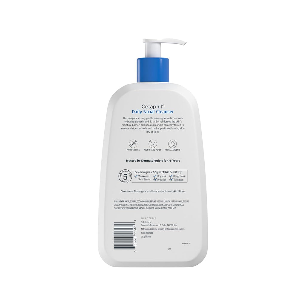 Cetaphil Face Wash, Daily Facial Cleanser for Sensitive, Combination to Oily Skin, 20 oz, Gentle Foaming, Soap Free, Hypoallergenic
