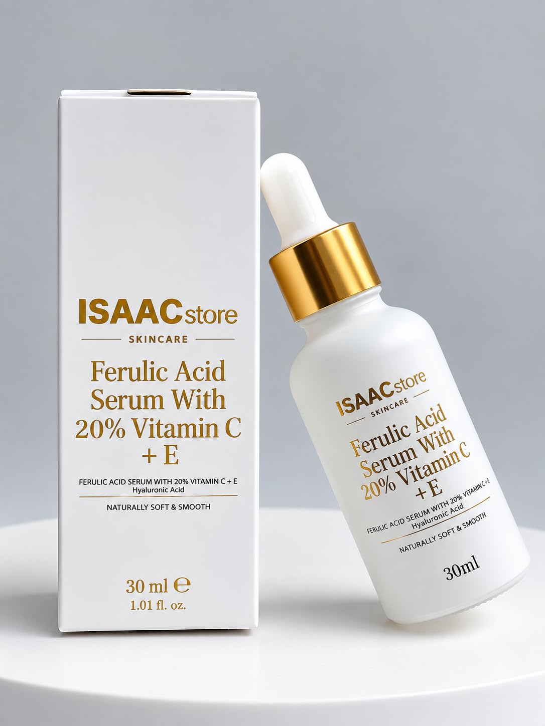 Ferulic Acid Serum with 20% Vitamin C + E, Brightening Facial Serum with Hyaluronic Acid, Vitamin B5 and Botanical Extracts, 30 mL (1.01 fl oz)