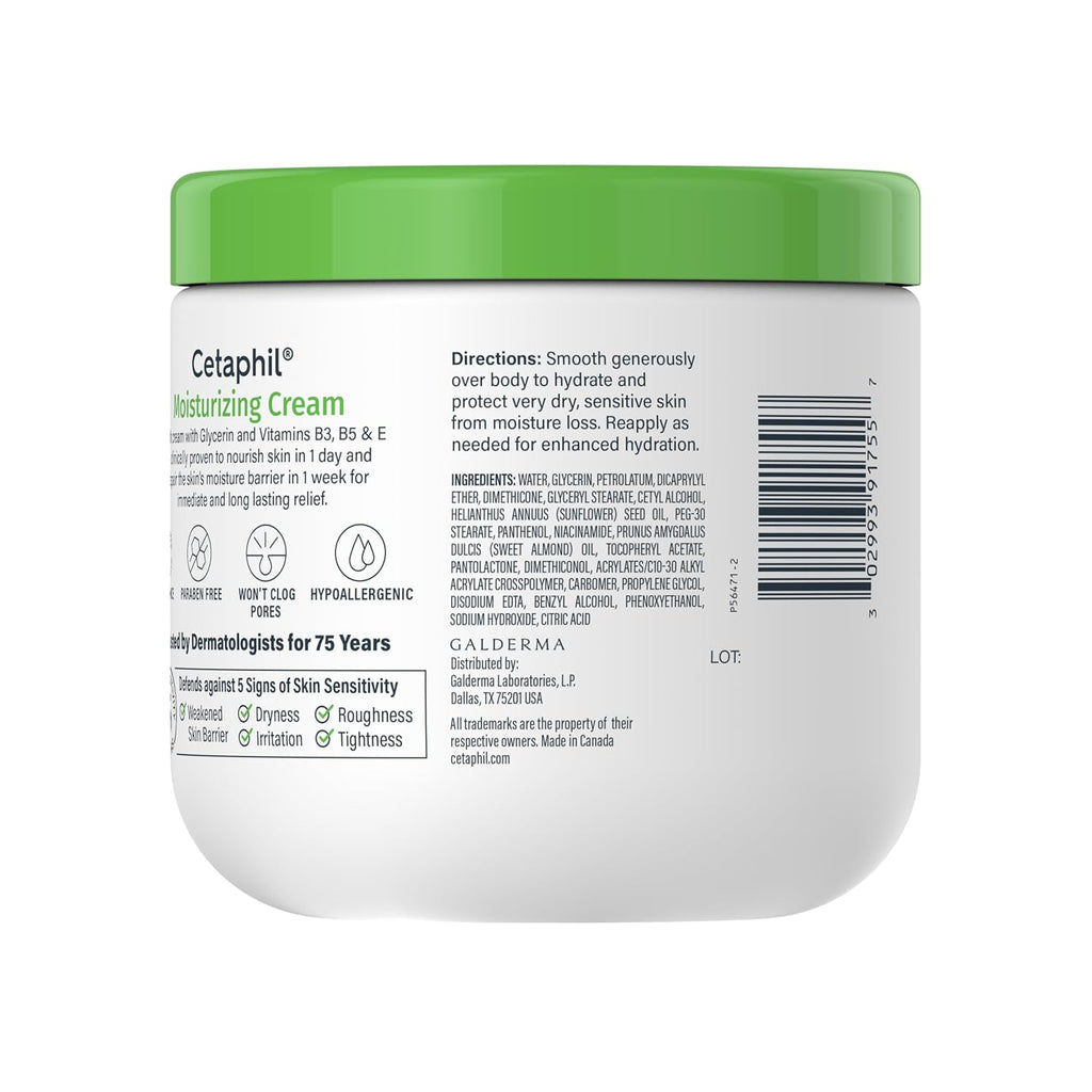 Cetaphil Face & Body Moisturizer, Hydrating Moisturizing Cream for Dry to Very Dry, Sensitive Skin, NEW 16 oz, Fragrance Free, Non-Comedogenic, Non-Greasy