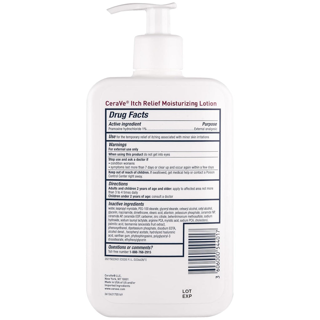 CeraVe Anti Itch Moisturizing Lotion with Pramoxine Hydrochloride, Relieves Itch with Minor Skin Irritations, Sunburn Relief, Bug Bites, 16 Ounces