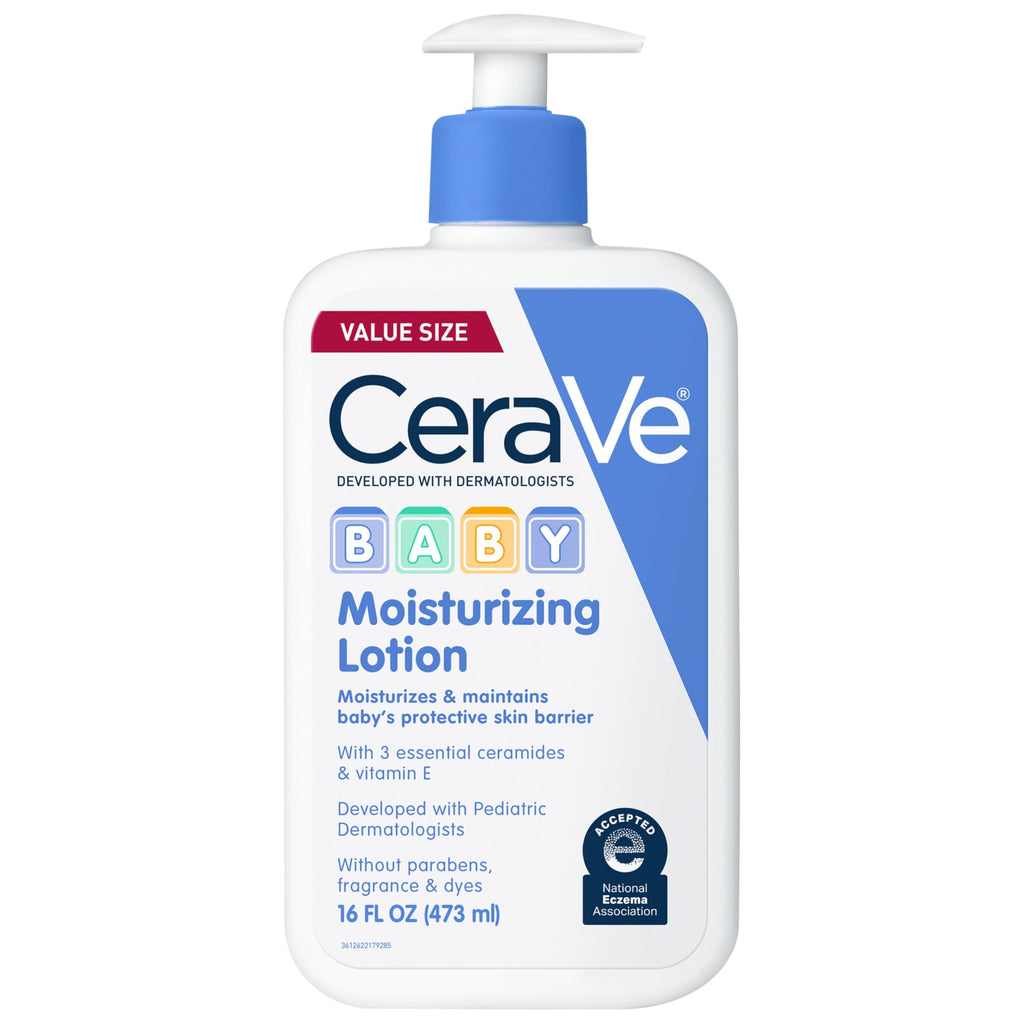 CeraVe Baby Lotion, Gentle Baby Skin Care with Ceramides, Niacinamide & Vitamin E, Fragrance, Paraben, Dye & Phthalates Free, Lightweight Moisturizer, 8 Ounce, Packaging May Vary