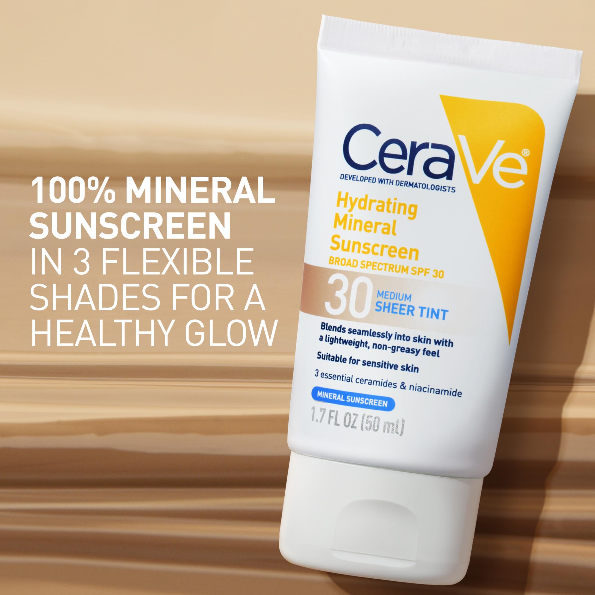 CeraVe Hydrating Mineral Sunscreen SPF 30 with Sheer Tint, Tinted Mineral Sunscreen