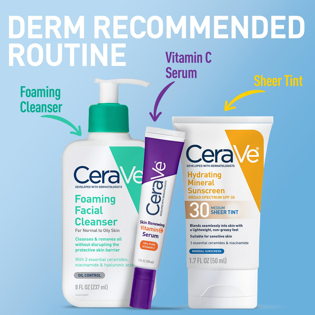 CeraVe Hydrating Mineral Sunscreen SPF 30 with Sheer Tint, Tinted Mineral Sunscreen