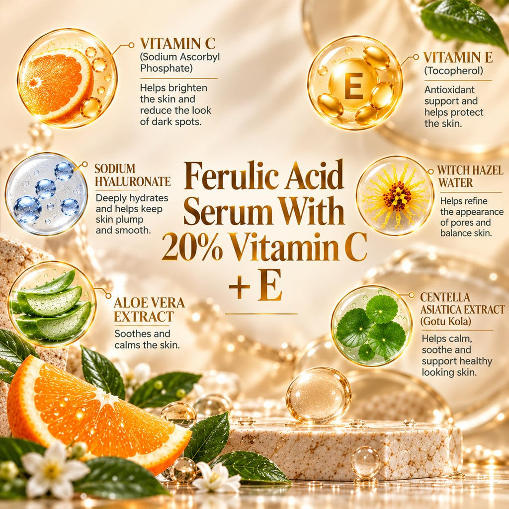 Ferulic Acid Serum with 20% Vitamin C + E, Brightening Facial Serum with Hyaluronic Acid, Vitamin B5 and Botanical Extracts, 30 mL (1.01 fl oz)