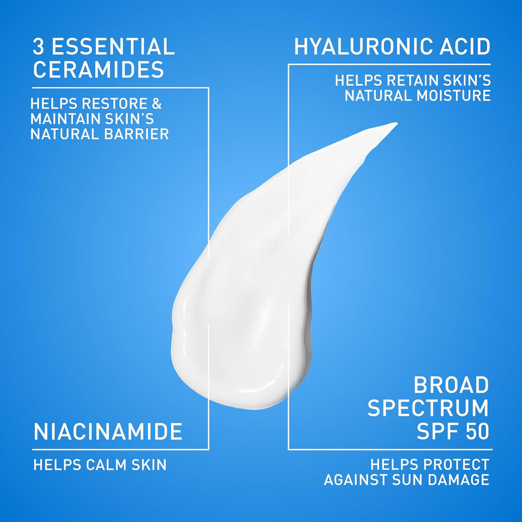 CeraVe AM Daily Facial Moisturizer with SPF 50, Face Sunscreen, 3oz