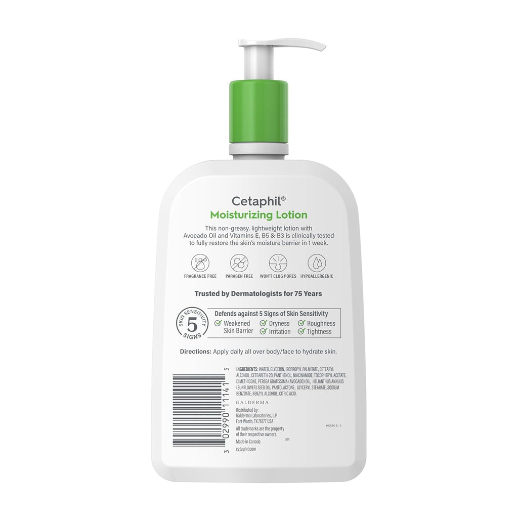 Cetaphil Face & Body Moisturizer, Hydrating Moisturizing Lotion for All Skin Types, Suitable for Sensitive Skin, NEW 20 oz, Fragrance Free, Hypoallergenic, Non-Comedogenic