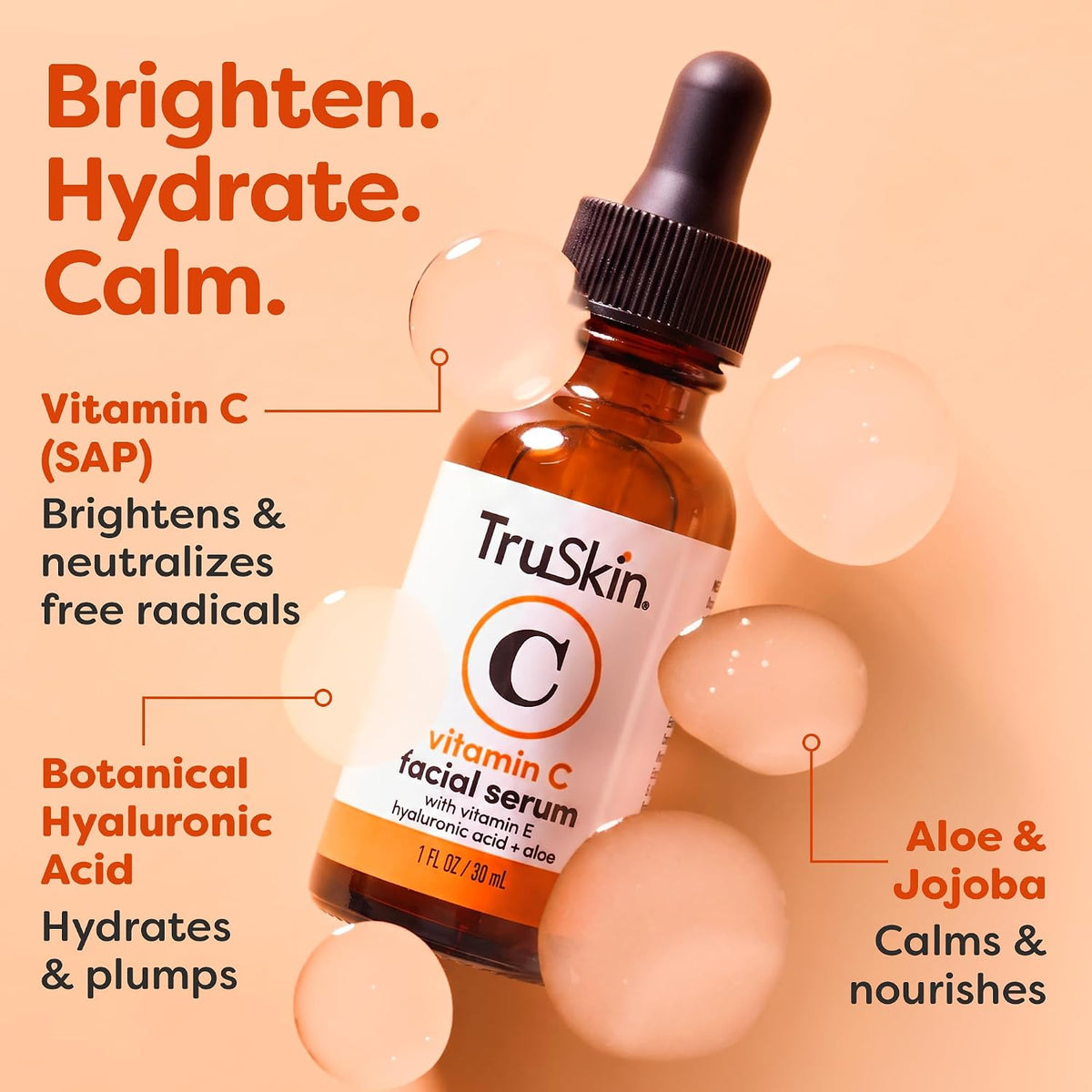 TruSkin Brightening Vitamin C Serum for Face with Hyaluronic Acid, 1 fl oz | Anti aging face serum with Vitamin E to improve the look of dark spots, fine lines, skin tone & support radiant-looking skin