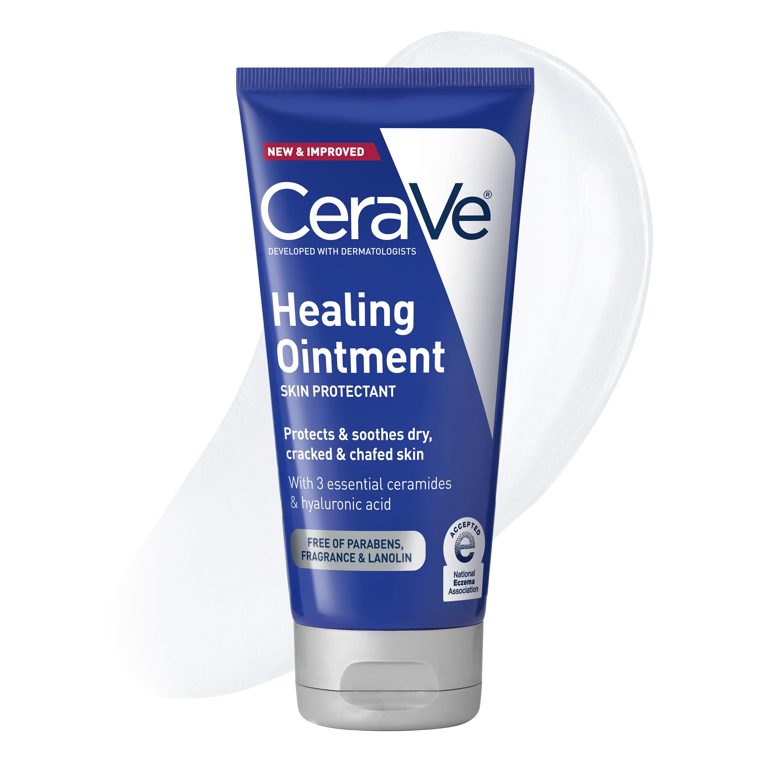 CeraVe Healing Ointment, Hydrating Skin Protectant With Petrolatum, Hyaluronic Acid & Ceramides, Face & Body Skin Barrier Repair For Cracked, Chafed, Dry Skin, Fragrance Free & Lanolin Free, 12 Oz