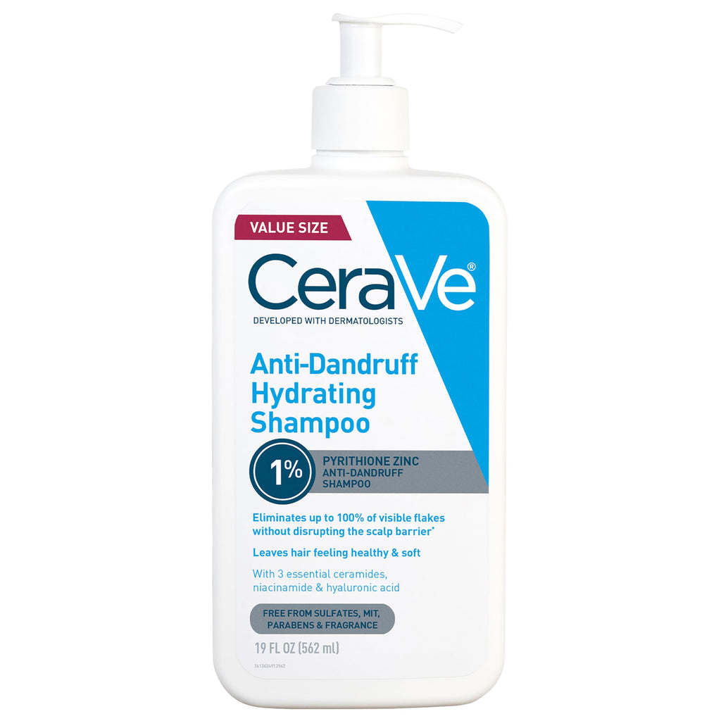 CeraVe Hydrating Anti Dandruff Shampoo, 1% Pyrithione Zinc Dandruff Treatment With Ceramides, Niacinamide & Hyaluronic Acid, Helps Eliminate Flakes & Provides Itchy Scalp Relief, Sulfate Free, 12 Oz