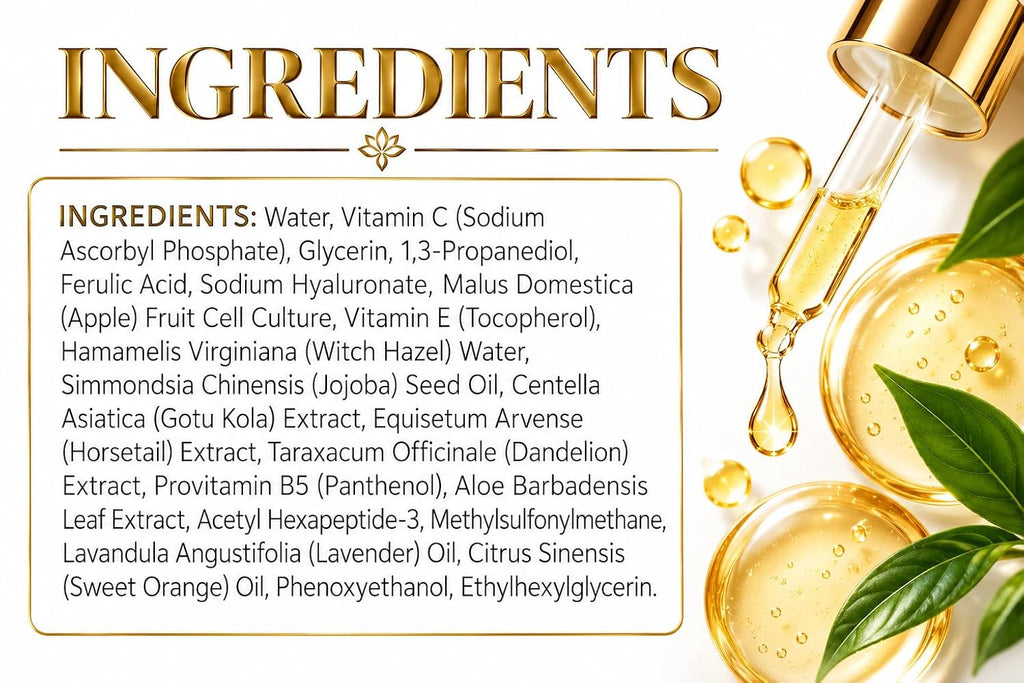 Ferulic Acid Serum with 20% Vitamin C + E, Brightening Facial Serum with Hyaluronic Acid, Vitamin B5 and Botanical Extracts, 30 mL (1.01 fl oz)