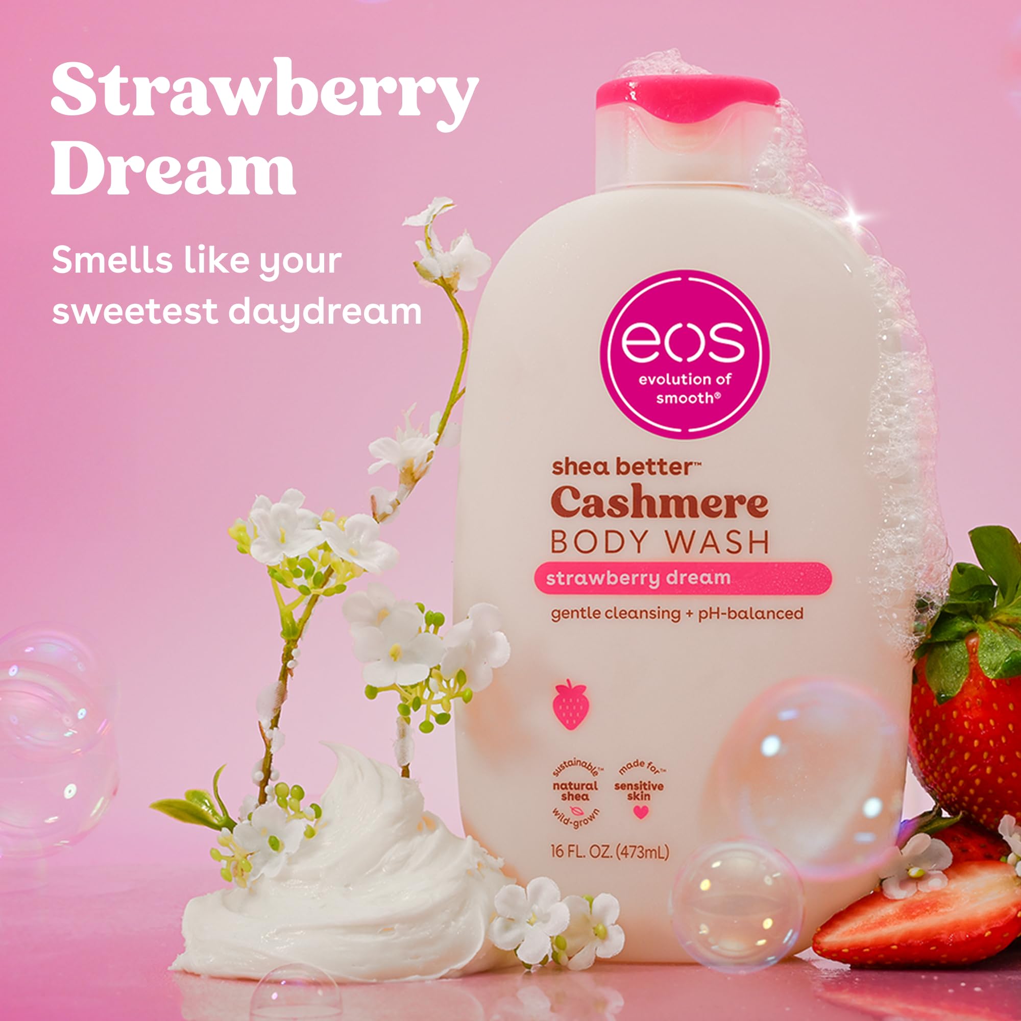 eos Body Wash, Vanilla, Moisturizing Creamy Gel Formula with Shea Butter, Glycerin, Vitamin E, pH Balanced, Sensitive Skin, Vegan, 16 fl oz