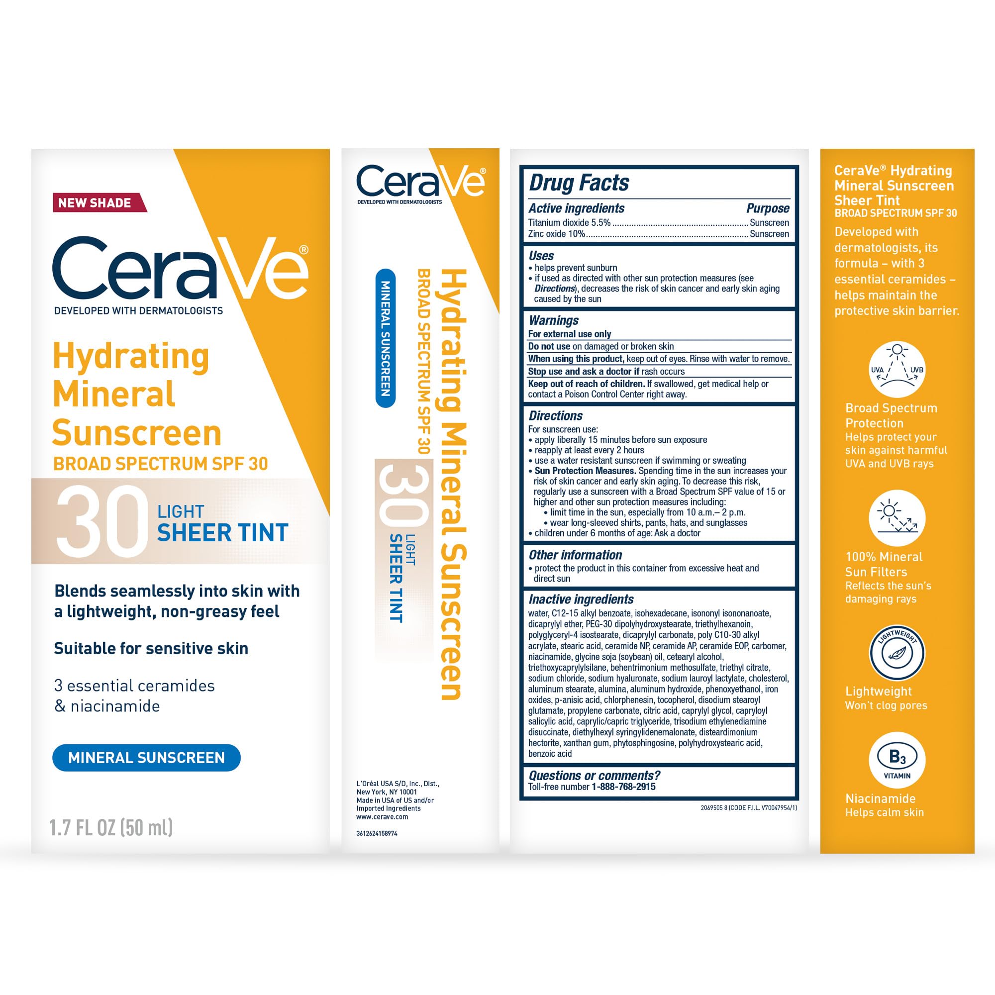 CeraVe Hydrating Mineral Sunscreen SPF 30 with Sheer Tint, Tinted Mineral Sunscreen