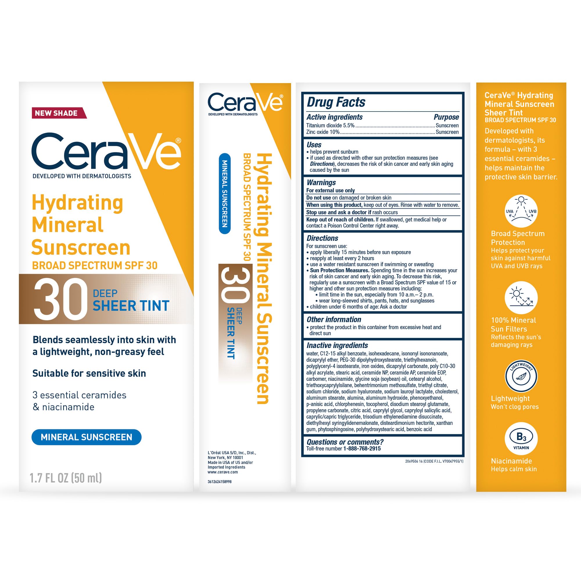 CeraVe Hydrating Mineral Sunscreen SPF 30 with Sheer Tint, Tinted Mineral Sunscreen