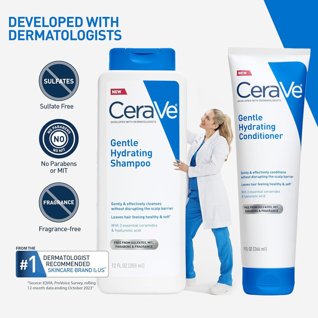 CeraVe Gentle Hydrating Conditioner, Hair Conditioner With Ceramides, Niacinamide & Hyaluronic Acid, Sulfate Free & Color Safe, Moisturizing Conditioner For All Hair & Scalp Types, 19oz