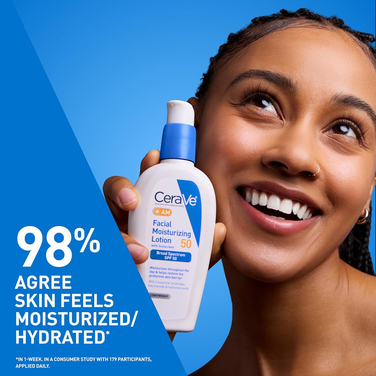 CeraVe AM Daily Facial Moisturizer with SPF 50, Face Sunscreen, 3oz
