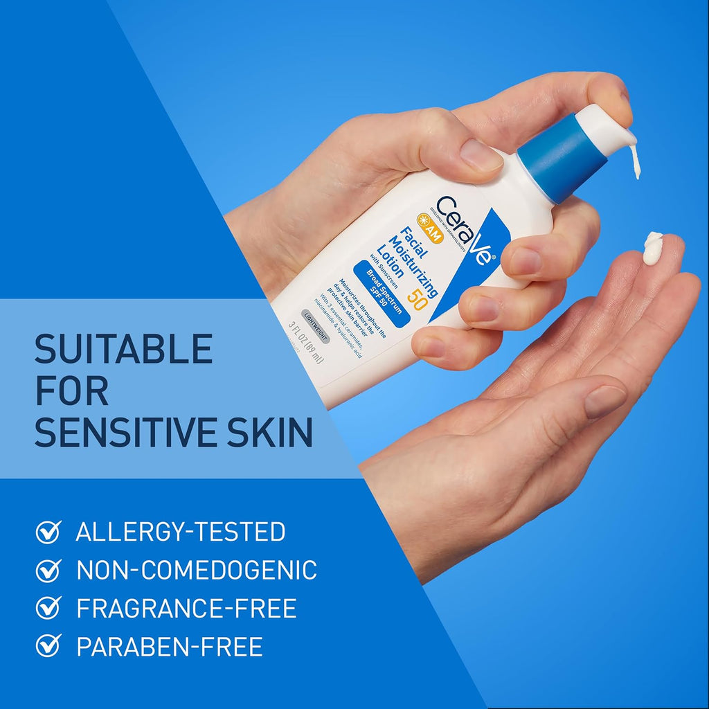 CeraVe AM Daily Facial Moisturizer with SPF 50, Face Sunscreen, 3oz
