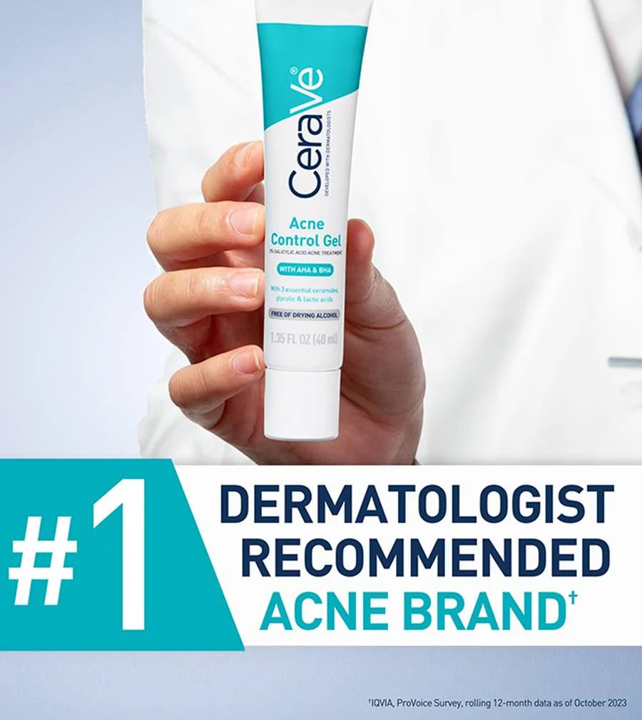 CeraVe Acne Control Gel, 2% Salicylic Acid Treatment With Glycolic Acid + Lactic Acids,